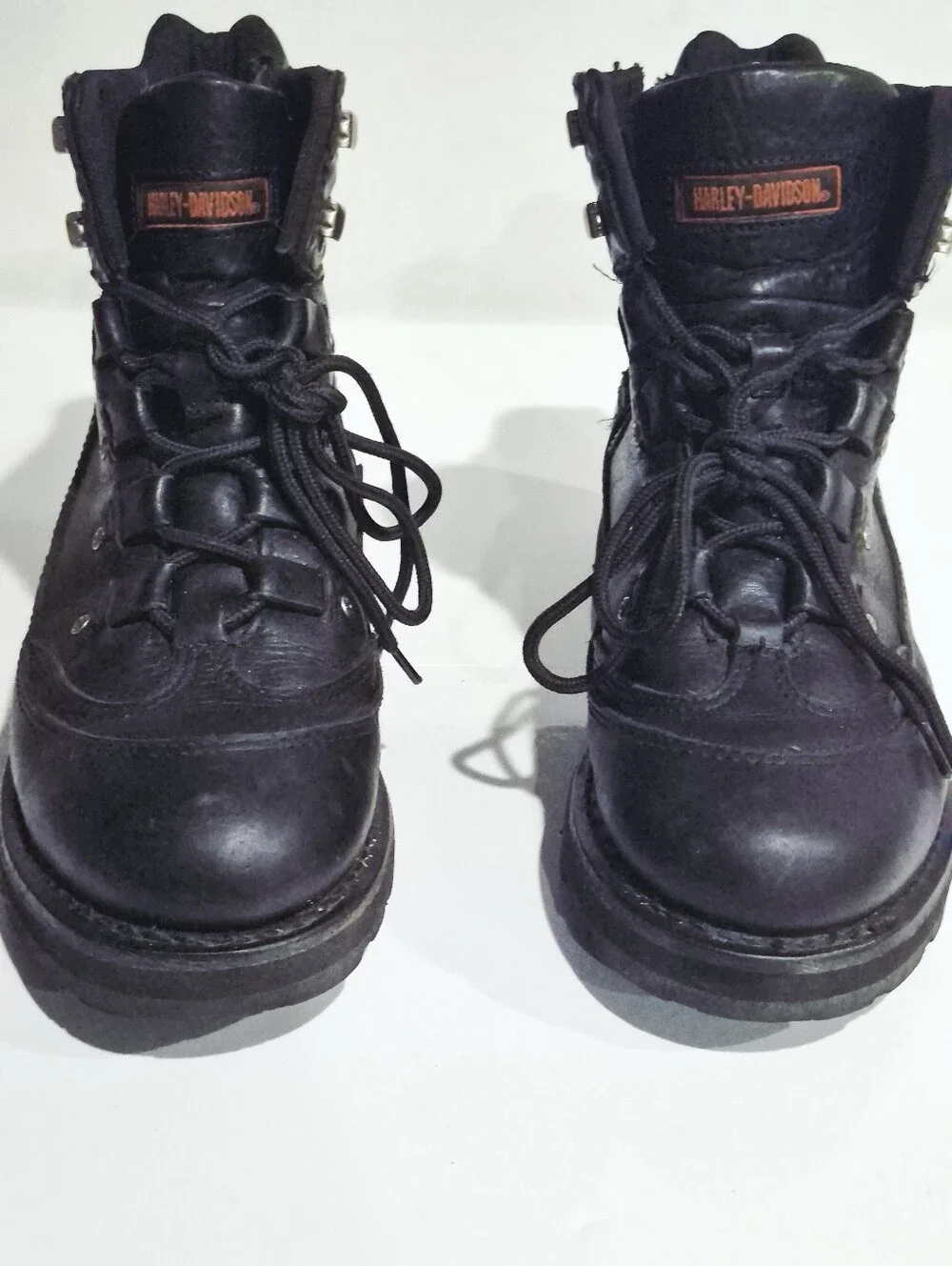 HARLEY DAVIDSONMen's Black Leather Lace-Up Boots with Side Zipper. Size 10